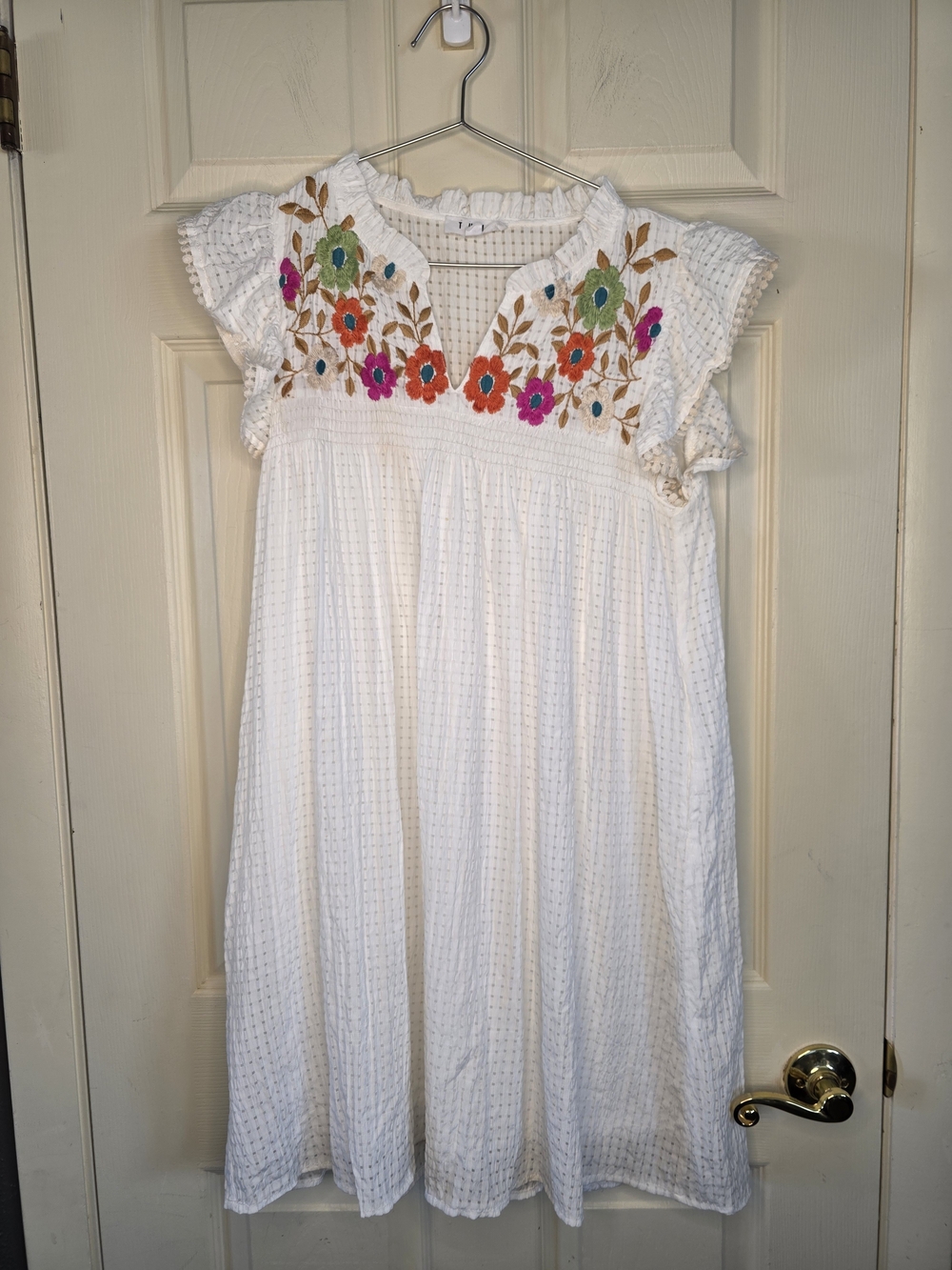 White Embroidered Floral Girls' Sundress